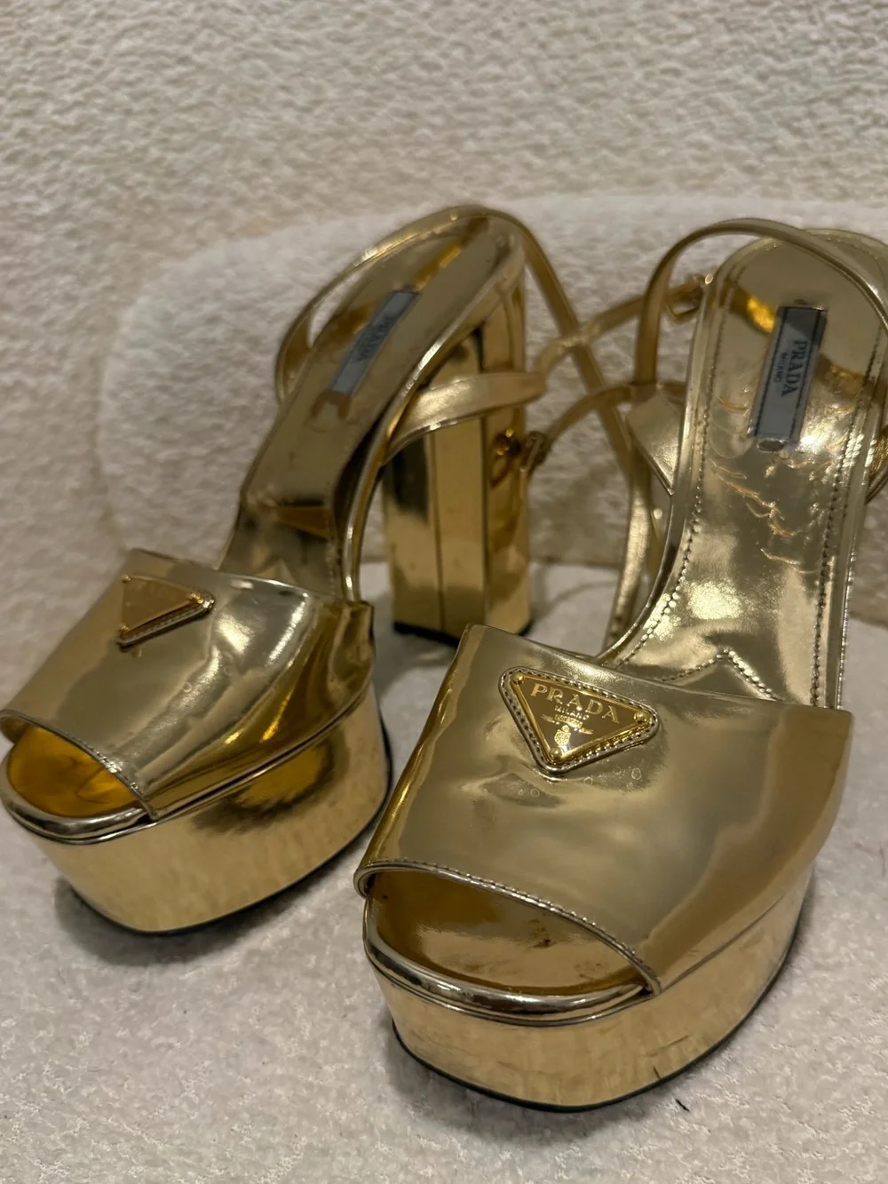 Prada Metallic Gold Platform Sandals - Women